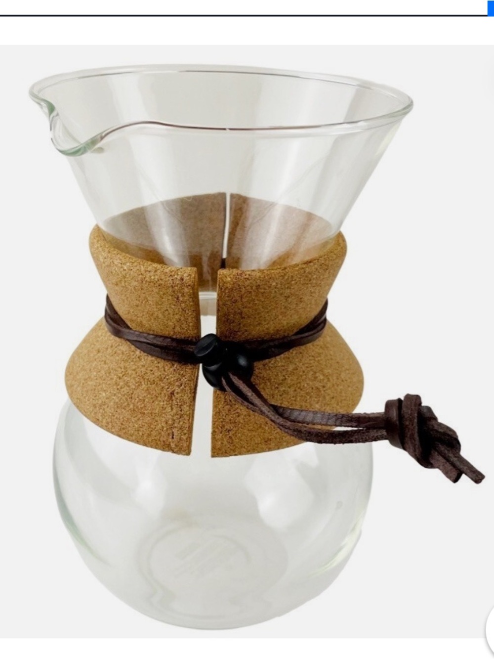 Bodum Cork and Glass Pour-Over Coffee Carafe with Brown Leather Tie